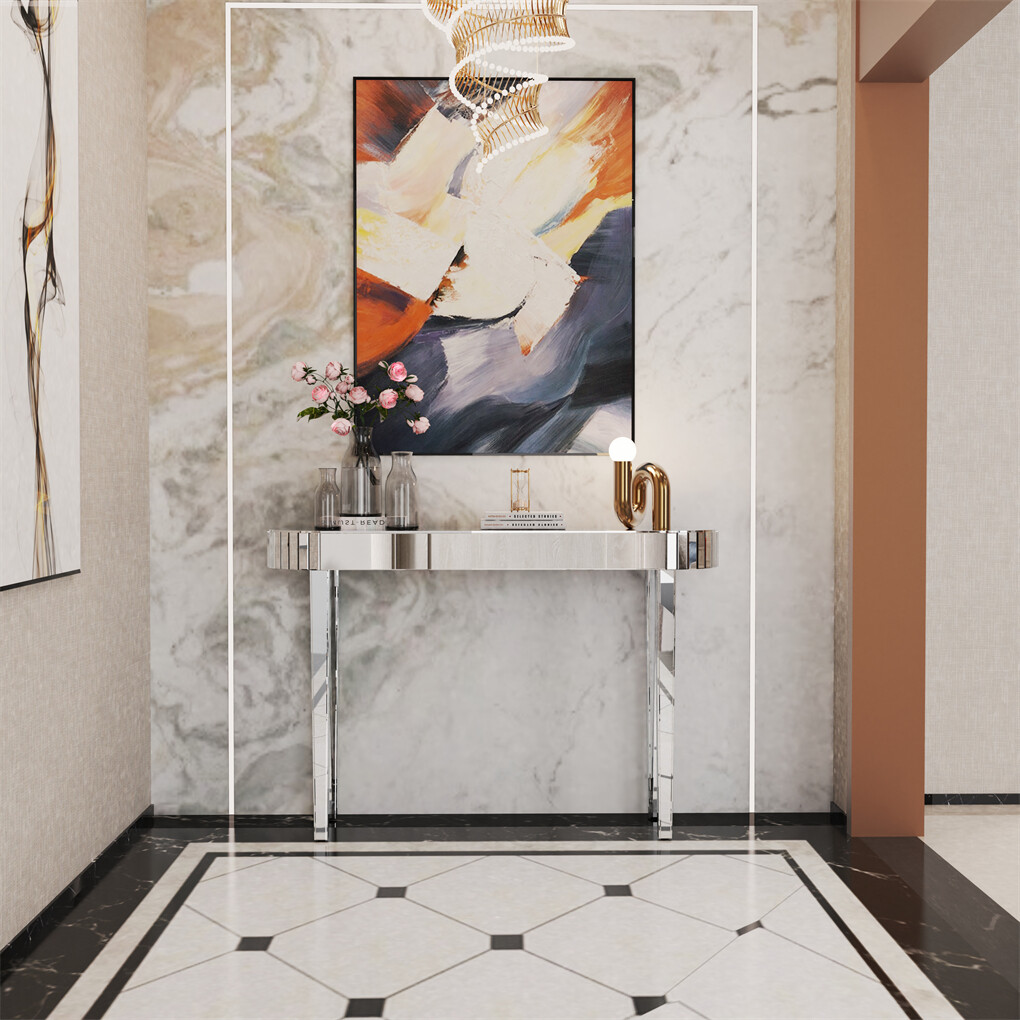 1.2M Stunning Mirrored Entry Table Clear Glass Console Table Living Room Bedroom