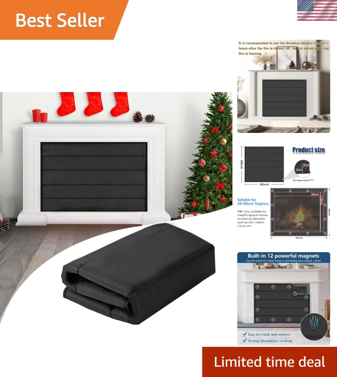 Magnetic Fireplace Blanket for Heat Loss Indoor Fireplace Covers Keep Drafts …