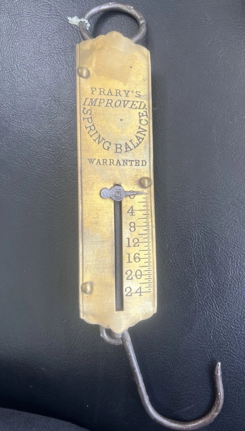 Antique FRARY’S Brass Scale Hanging Balance New York USA 0-24lbs w/Hook Vtg