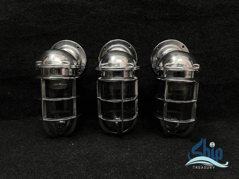 Antique Silver Bulkhead Nautical Light Lamp Aluminium Swan Wall Fixture Light