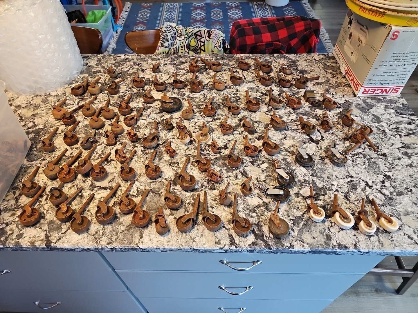 Antique Casters Lot Of 100? Wood, Porcelain, Steel, Rubber STEAMPUNK ART