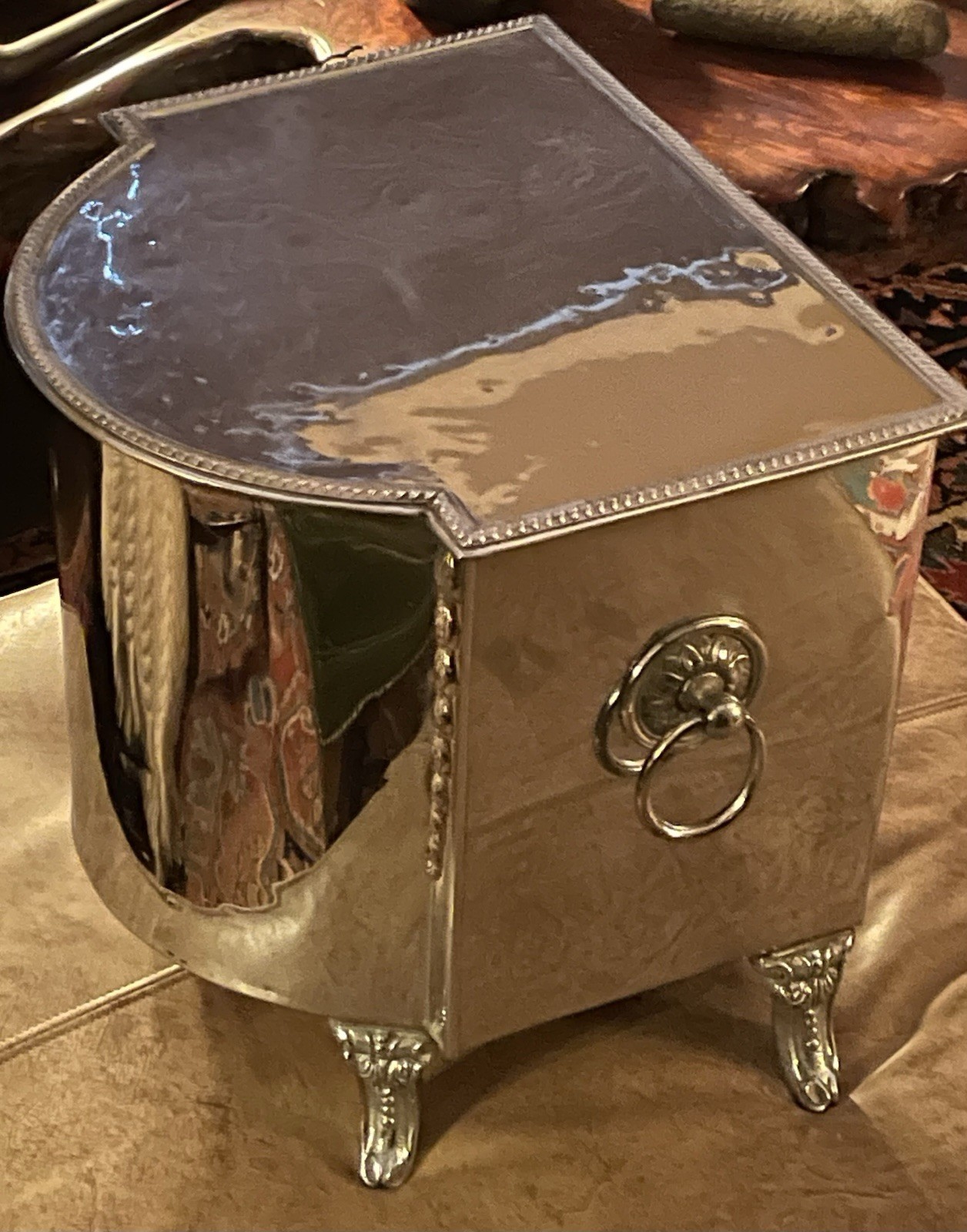 Rare Antique Nickel Plated Victorian Coal Scuttle Bin Bucket