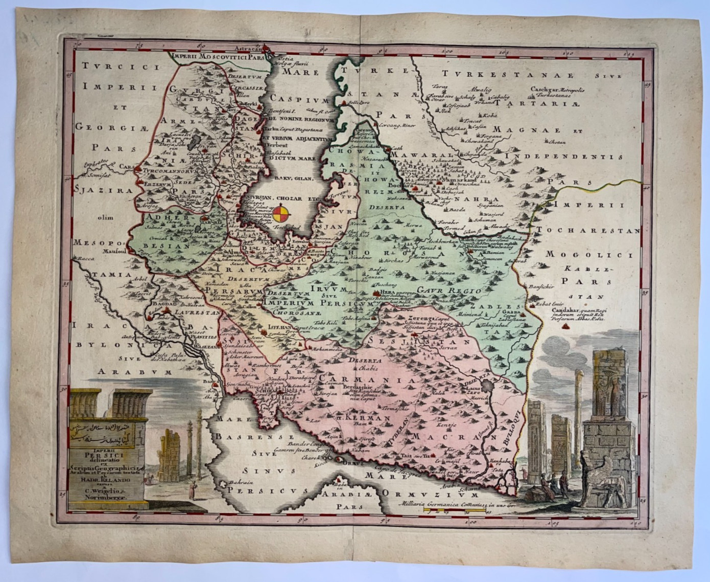 PERSIA ARMENIA 1719 CHRISTOPHER WEIGEL UNUSUAL LARGE ANTIQUE MAP
