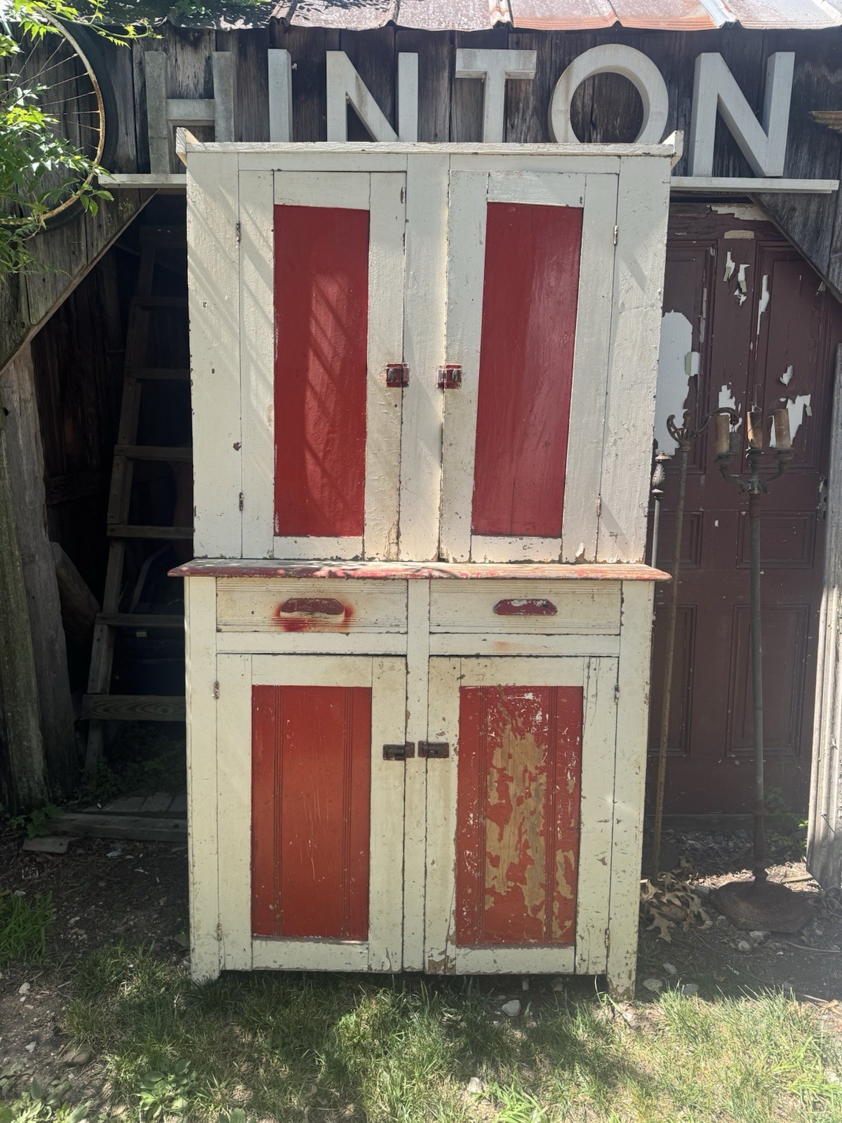 Antique Hooser Style Cabinet Kitchen Cabinet 77”x43.5”x 17”Local Pick Up