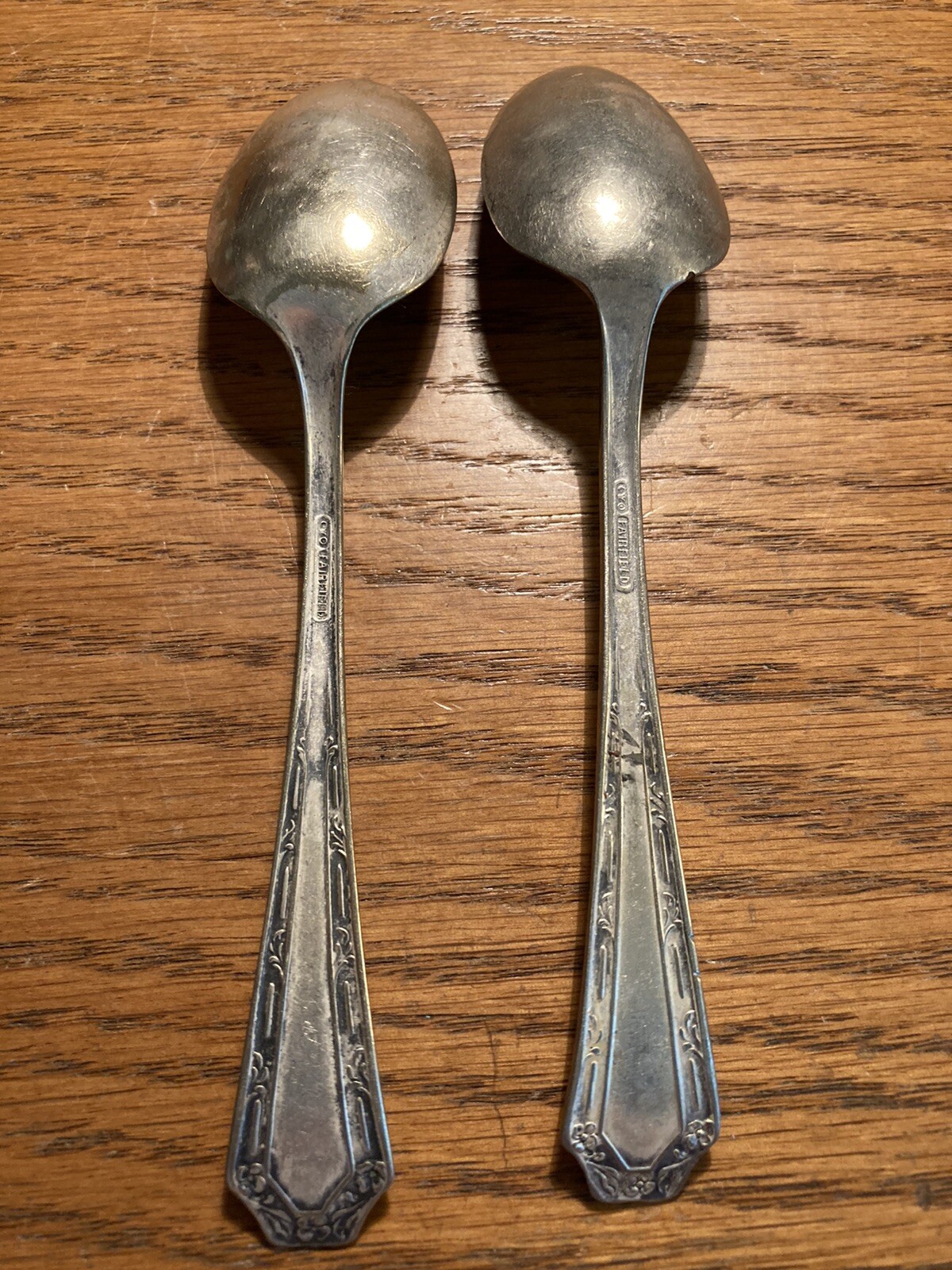 2- FAIRFIELD Silver Plate Teaspoons 1915 Alpha Pattern