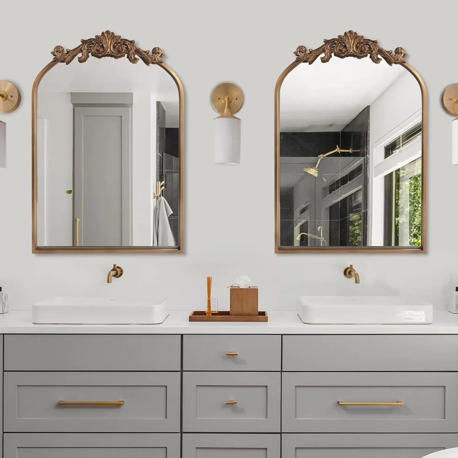 Elegant Gold Antique Arched Mirror 19″x27″