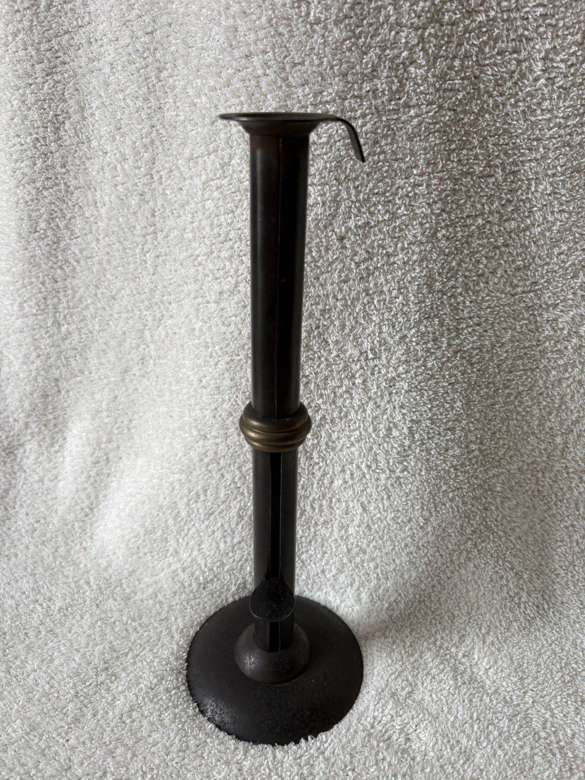 Antique Wedding Band Hogscraper Candlestick Metal Primitive 11” Tall