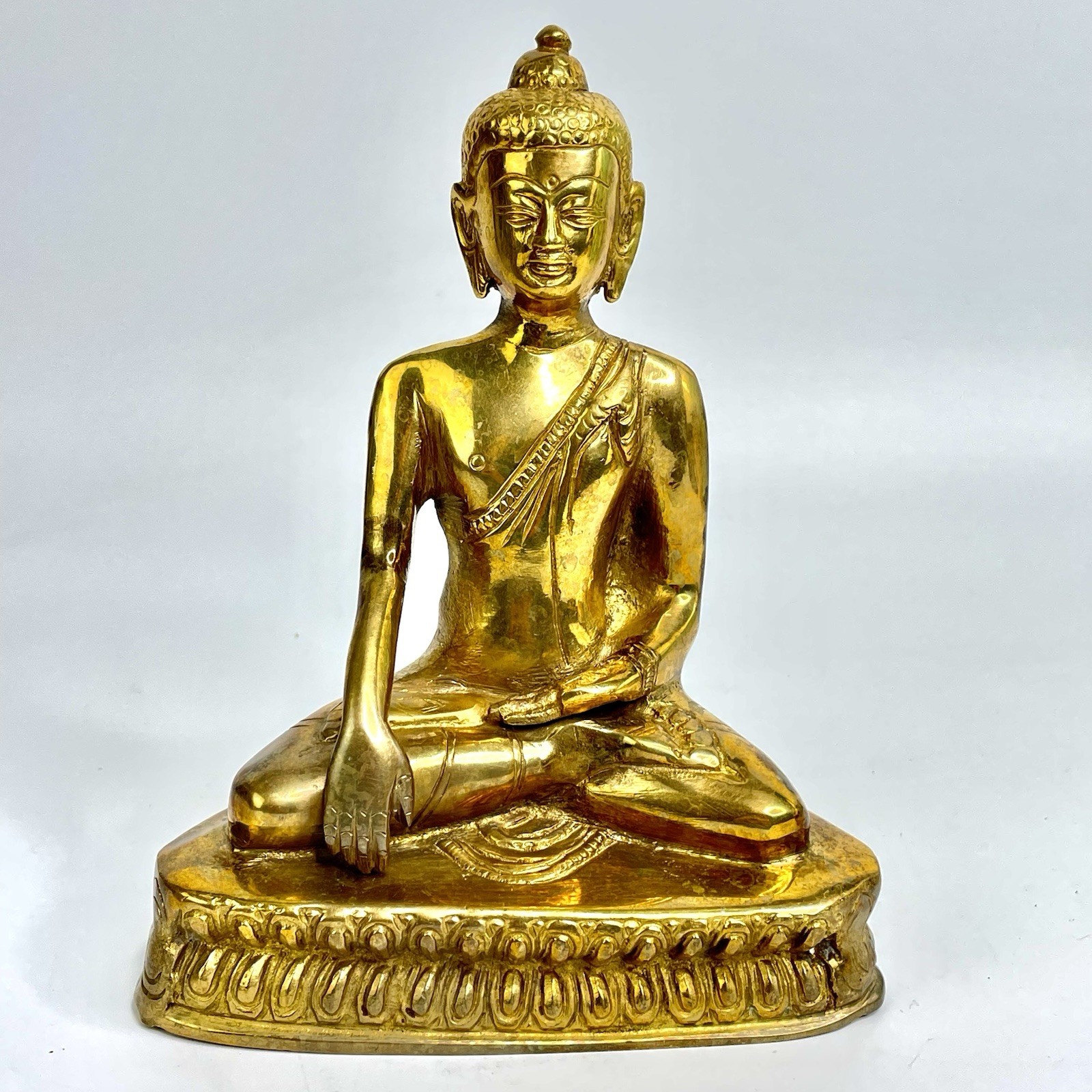 Heavy Polished Brass Tibetan Buddha Statue Seated Healing Medicine Large 7.5”