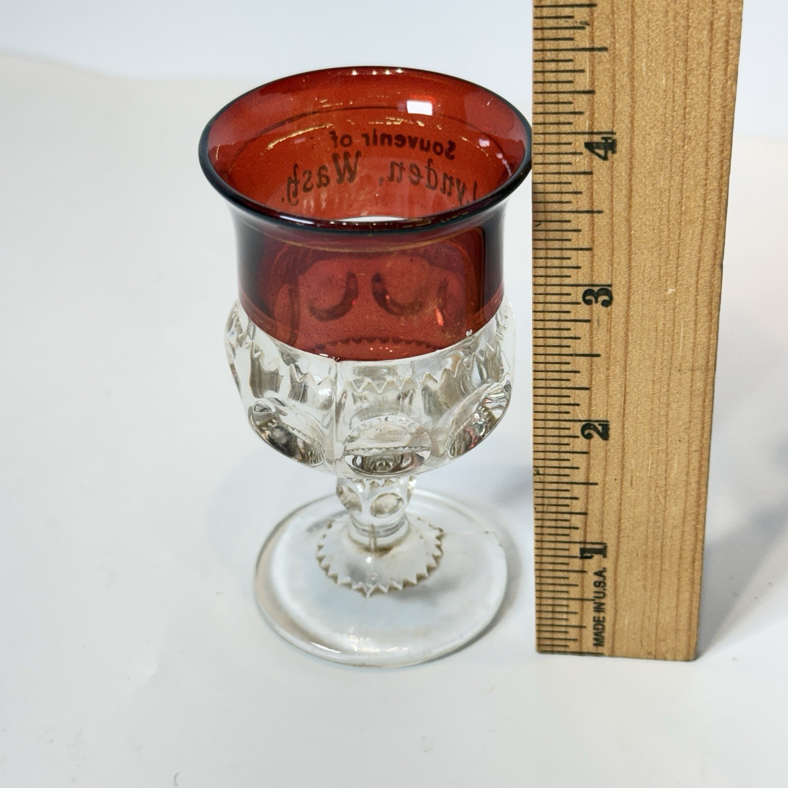 LYNDEN WA WASHINGTON ANTIQUE Ruby Red Flash Souvenir Glass TRINKET GOBLET CUP