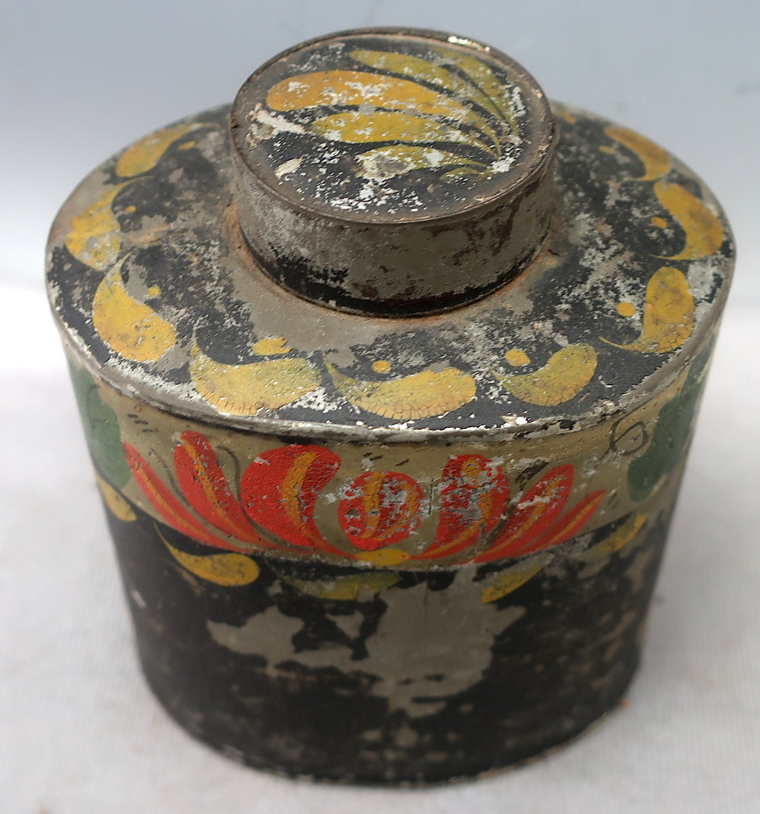 Painted Tinware Toleware Tea Caddy 19th cent