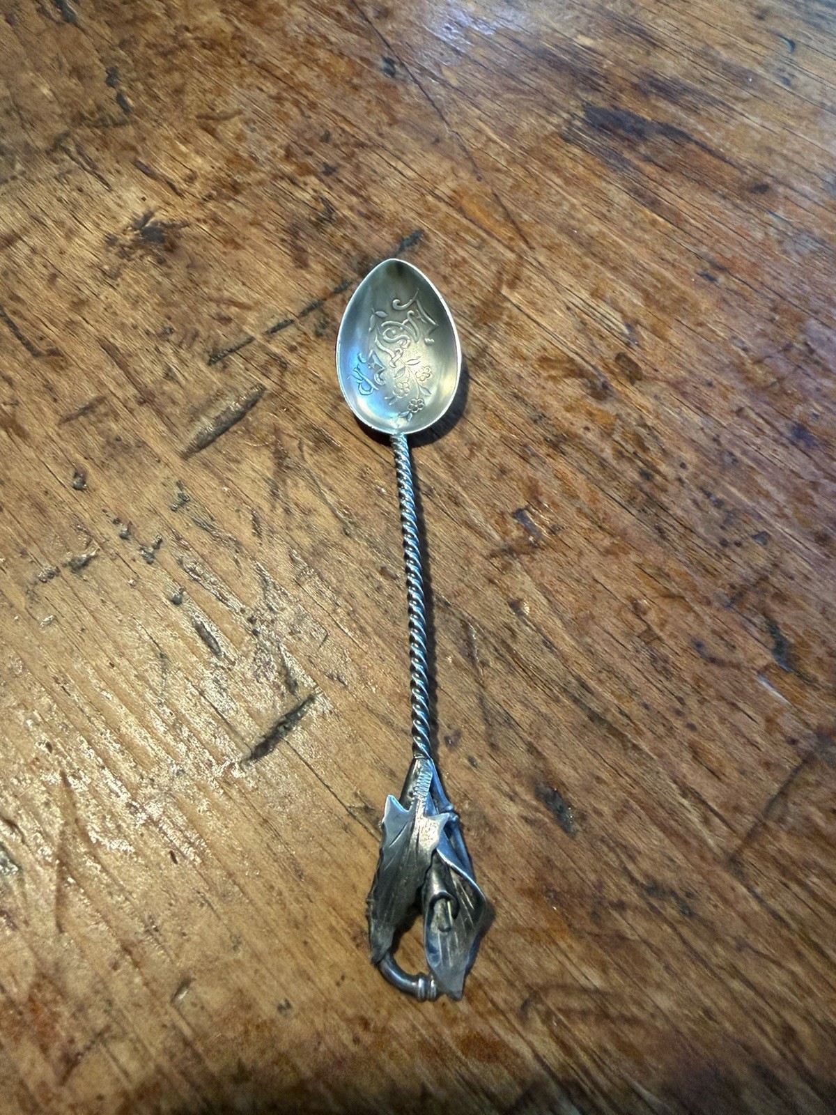 Antique Sterling Silver Art Nouveau Calla Lily Souvenir Demitasse Spoon 3.75”