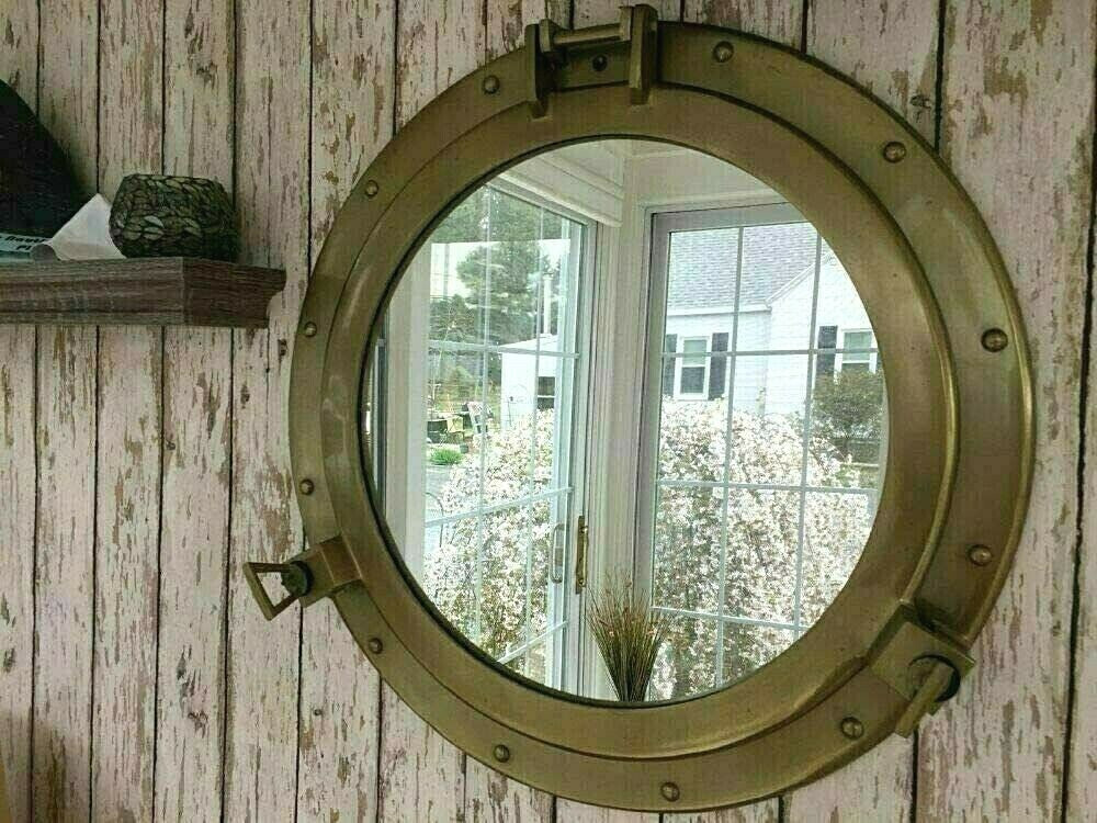 20″Porthole Nautical Cabin Wall Decor Porthole Mirror Antique Brass Finish-Large