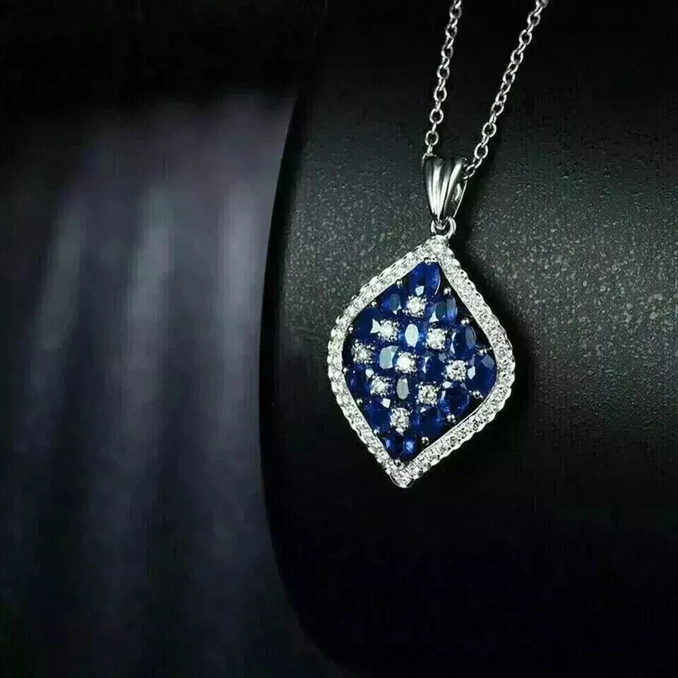 2Ct Oval Cut Lab Created Sapphire Cluster Women Pendant 14k White Gold Plated