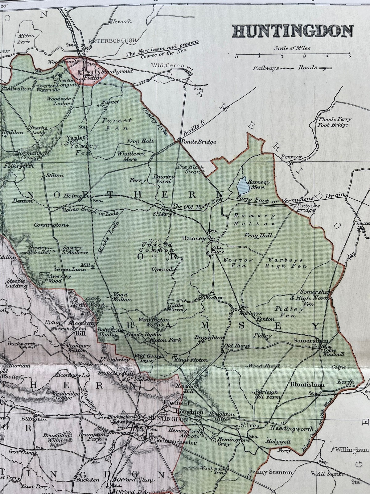 Antique map of Huntingdon Huntingdonshire 1895 A2096 Brabner