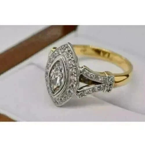 2Ct Marquise Cut Lab Created Diamond Engagement Band Ring 14k Yellow Gold Plated