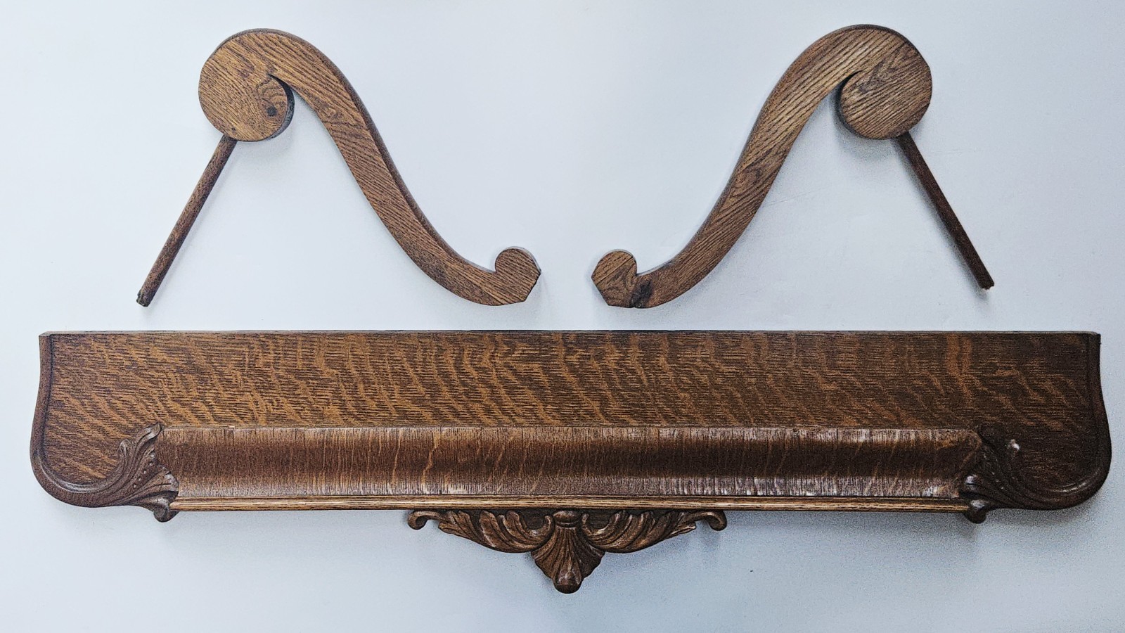 Antique Quarter Sawn Oak Mirror Shelf Supports Pair Buffet Sideboard Salvage