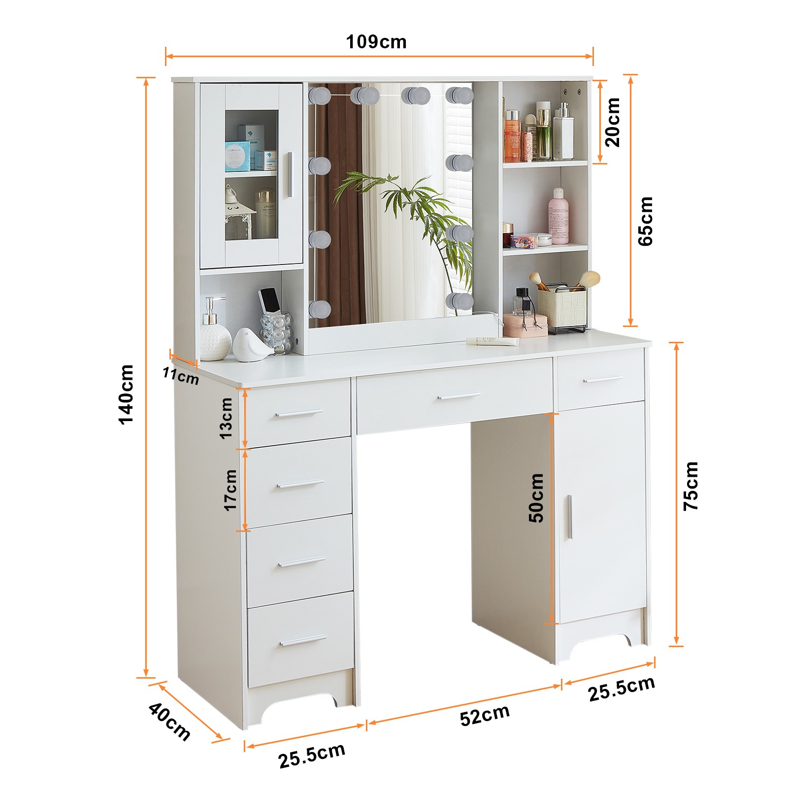 Modern Home Dressing Table Makeup Vanity Desk LED Mirror Large Dresser