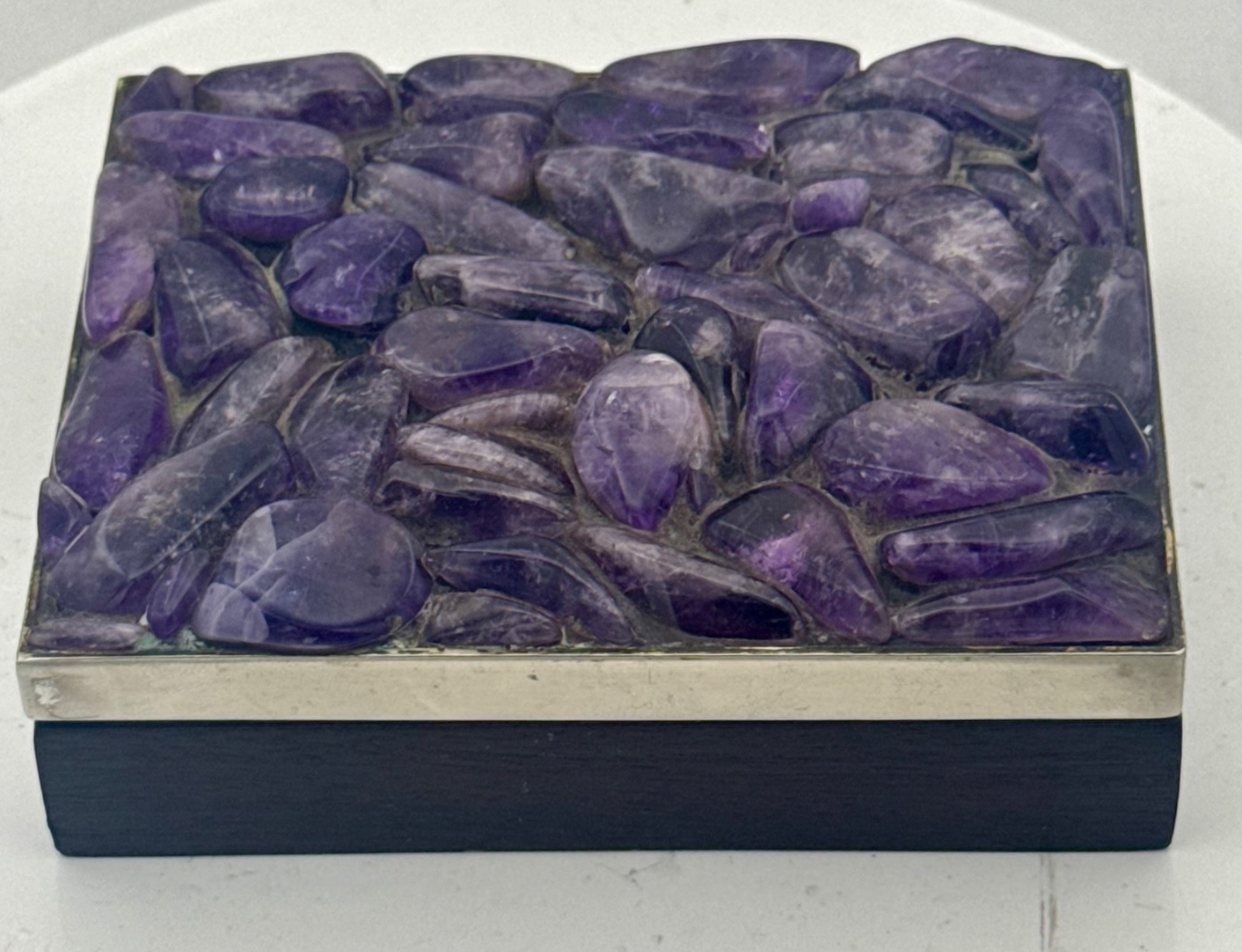 Remarkable Iconic LOS CASTILLO Utilitarian Silver Amazing AMETHYSTS Rosewood Box
