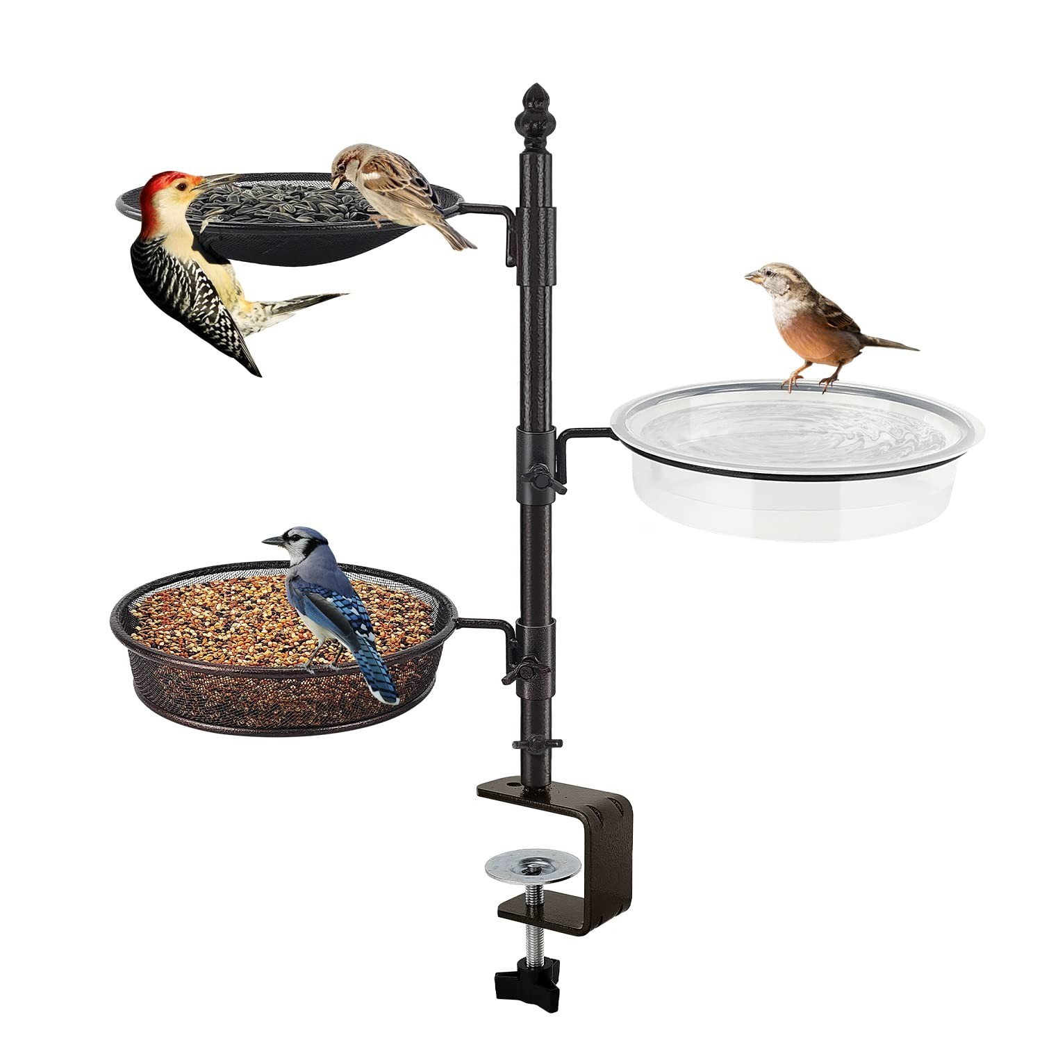 Balcony & Porch Deck Railing Bird Feeder – 3 Tray, Bath Spa, Great for Attrac…