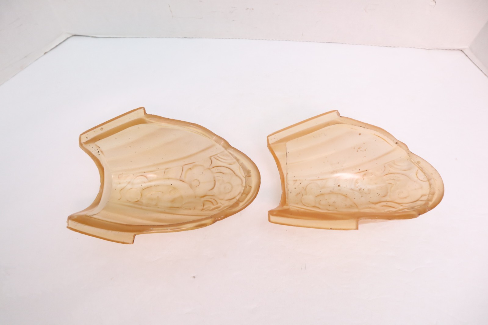 2 Art Deco Slip Shade Amber Peach Glass Lincoln Sconce Chandelier Replacement