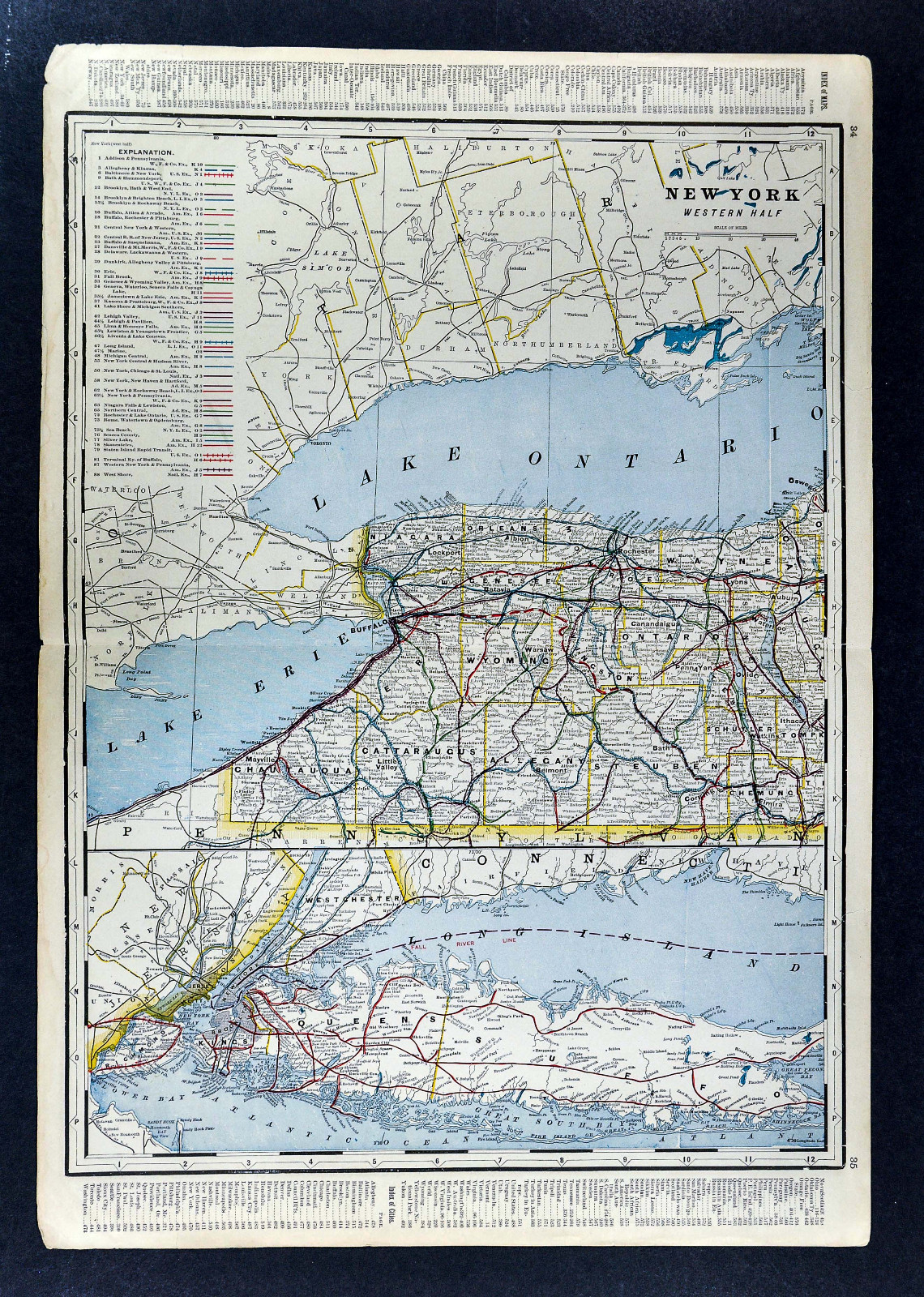 c1899 Cram Railroad Map New York City Long Island Brooklyn & Buffalo Niagara NYC