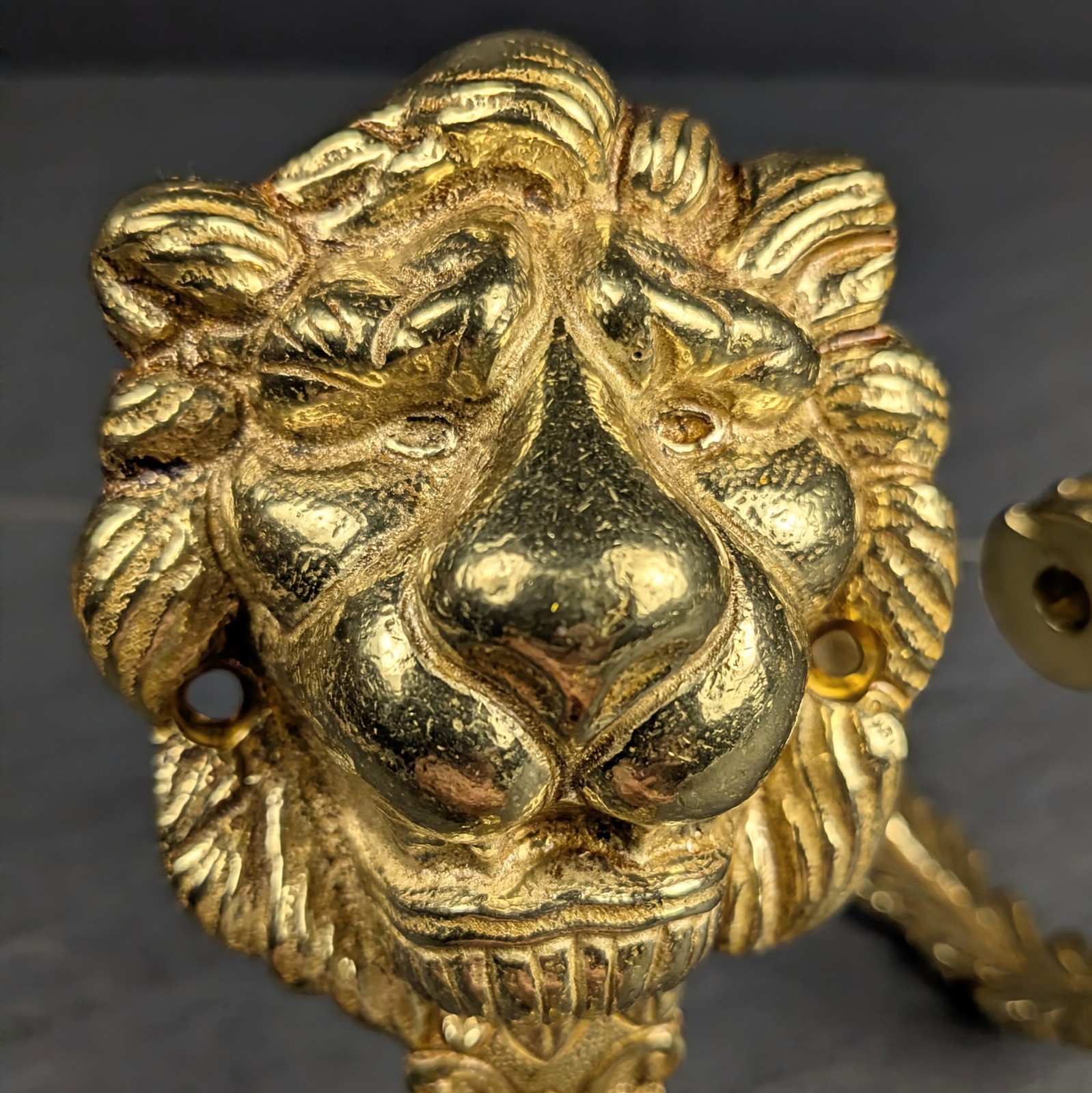 Solid Brass Lion Head Wall Brackets Pair Vintage Towel Bar Rod Holders