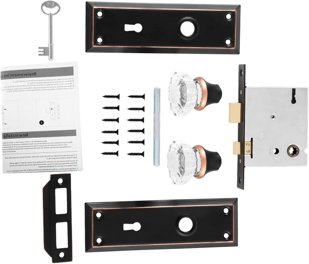 Upgraded Mortise Lock Set for Interior Door, Antique Vintage Style Crystal Glass