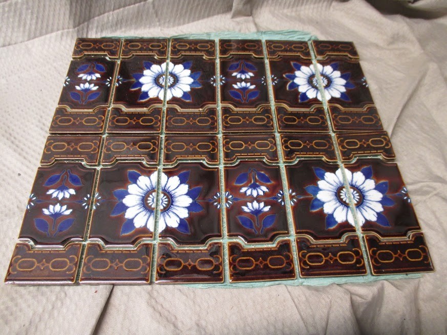 Mid-Century Japanese Art Nouveau Majolica Ceramic Tiles 36-Piece per Sheet