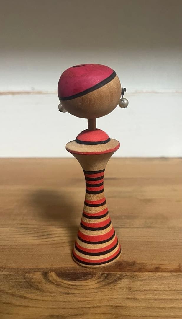 Vintage Wooden Folk Craft Kokeshi Doll Red Hat Girl 4 in (10 cm)