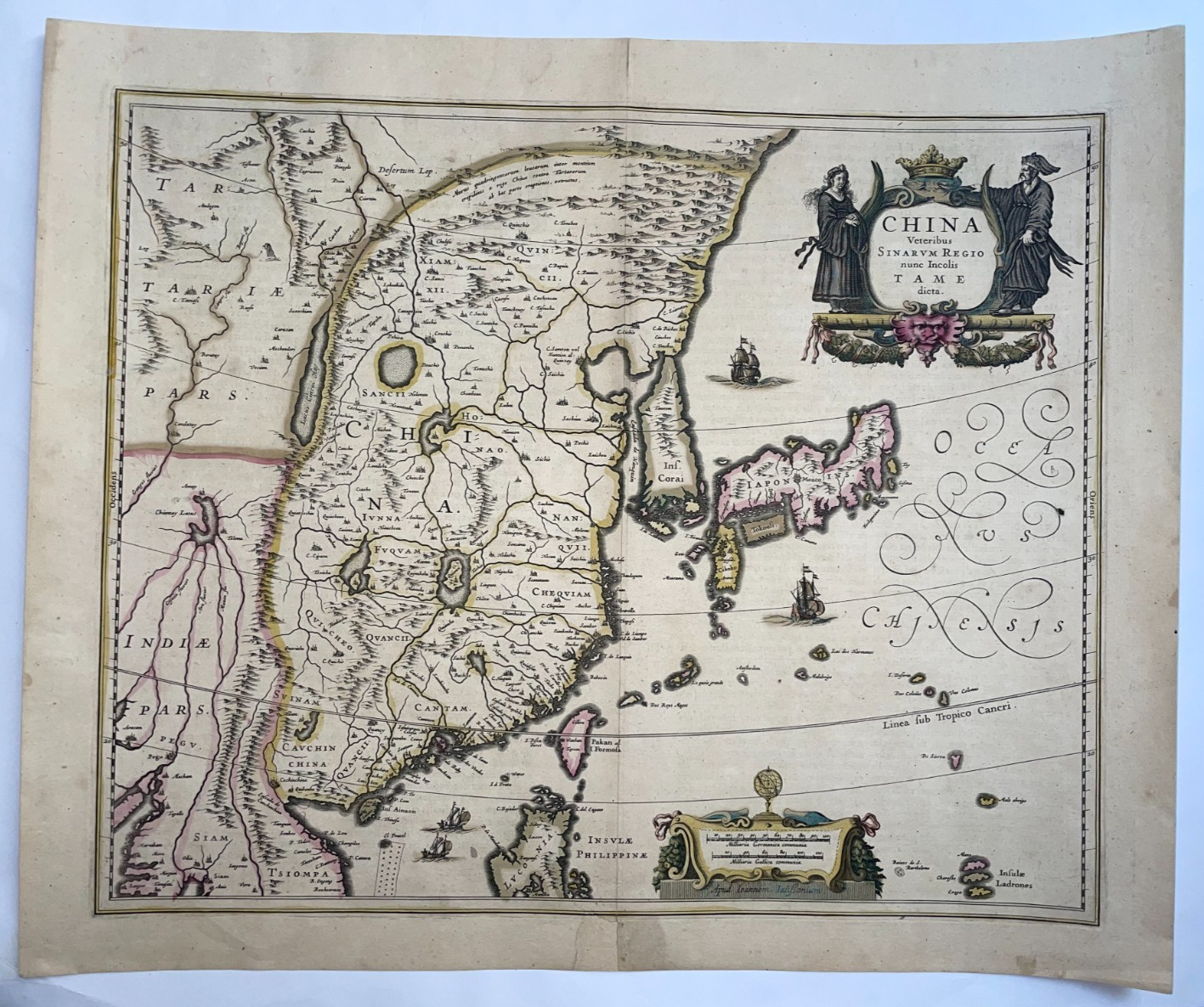 CHINA 1646 JAN JANSSON LARGE ANTIQUE ENGRAVED MAP 17TH CENTURY