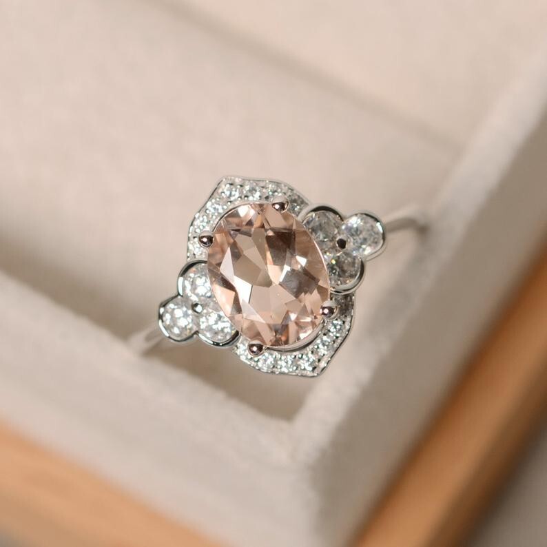 1.80 Ct Oval Natural Moragnite Diamond Engagement Ring 14K White Gold Size 5