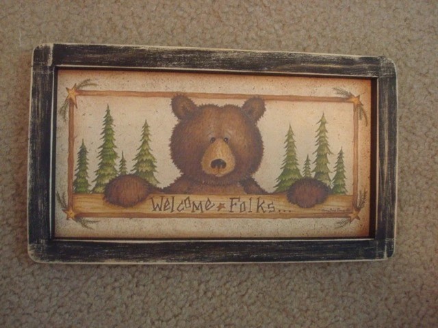 Primitive Country Print *WELCOME FOLKS* in black frame 11 1/2″ x 6 1/2″