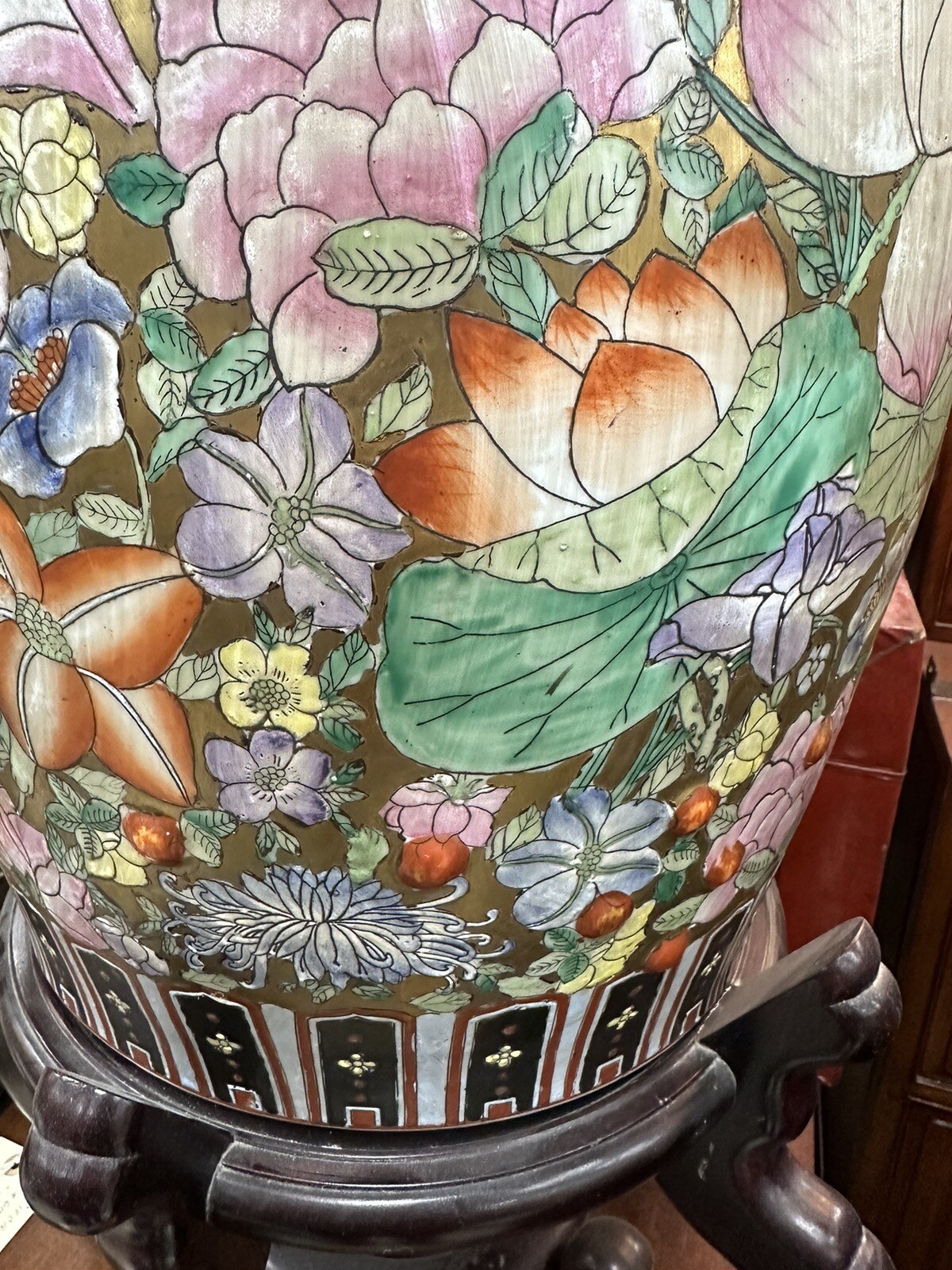 CHINESE Canton Famille ROSE MEDALLION PORCELAIN GARDEN STOOL SEAT Signed Stamp