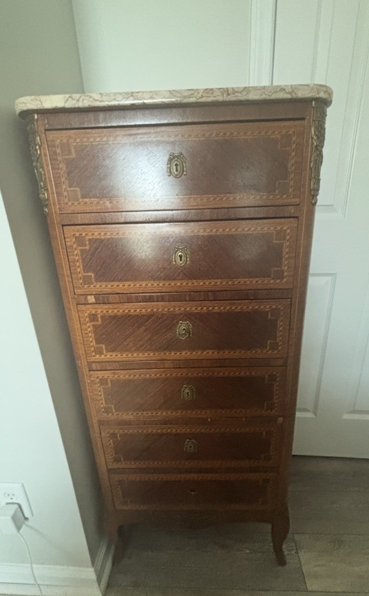 19th Century French, Louis XVI Kingwood Marble Top Chest of Drawers, Cabinet