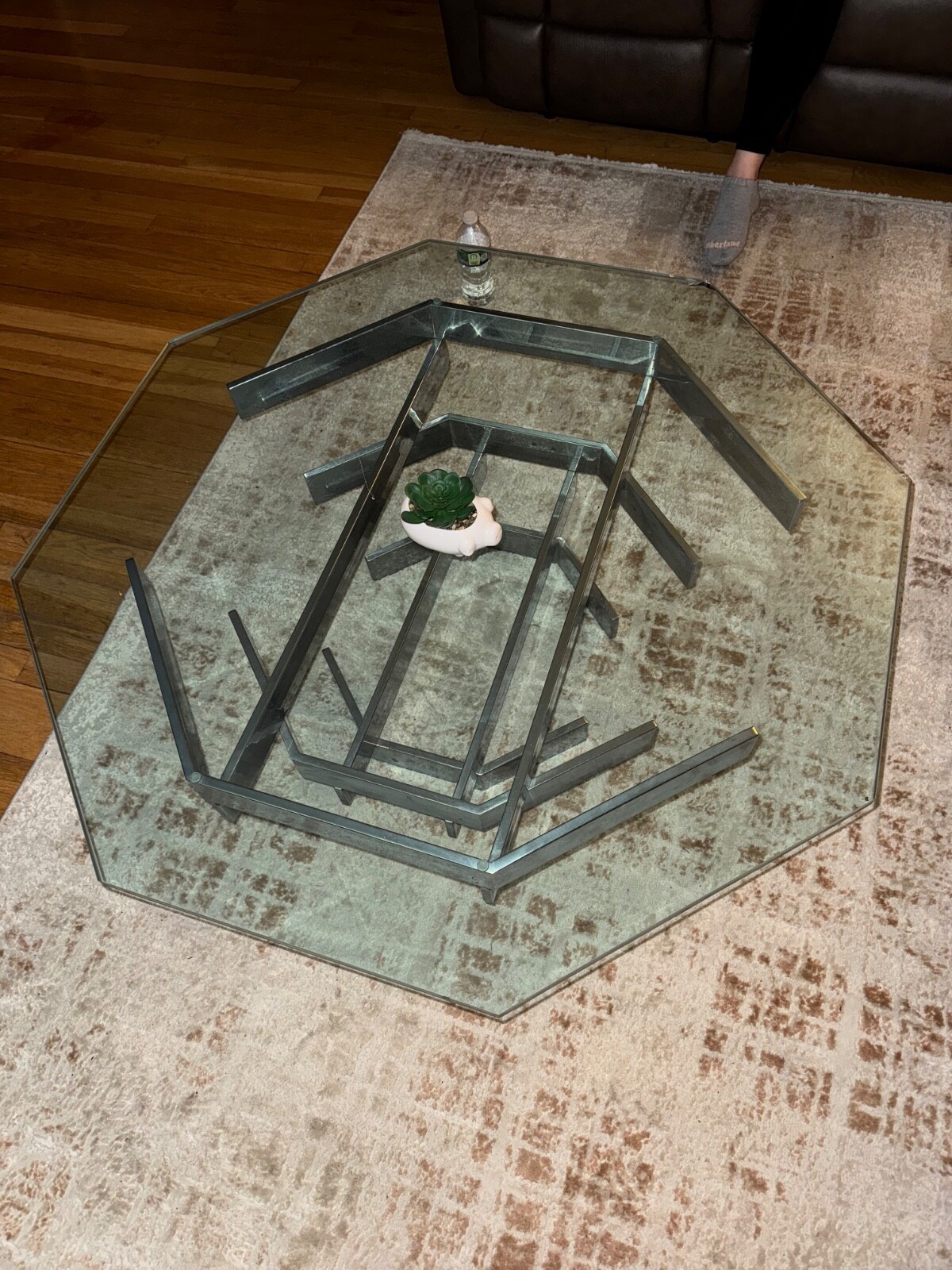 mid century octagon glass top coffee table