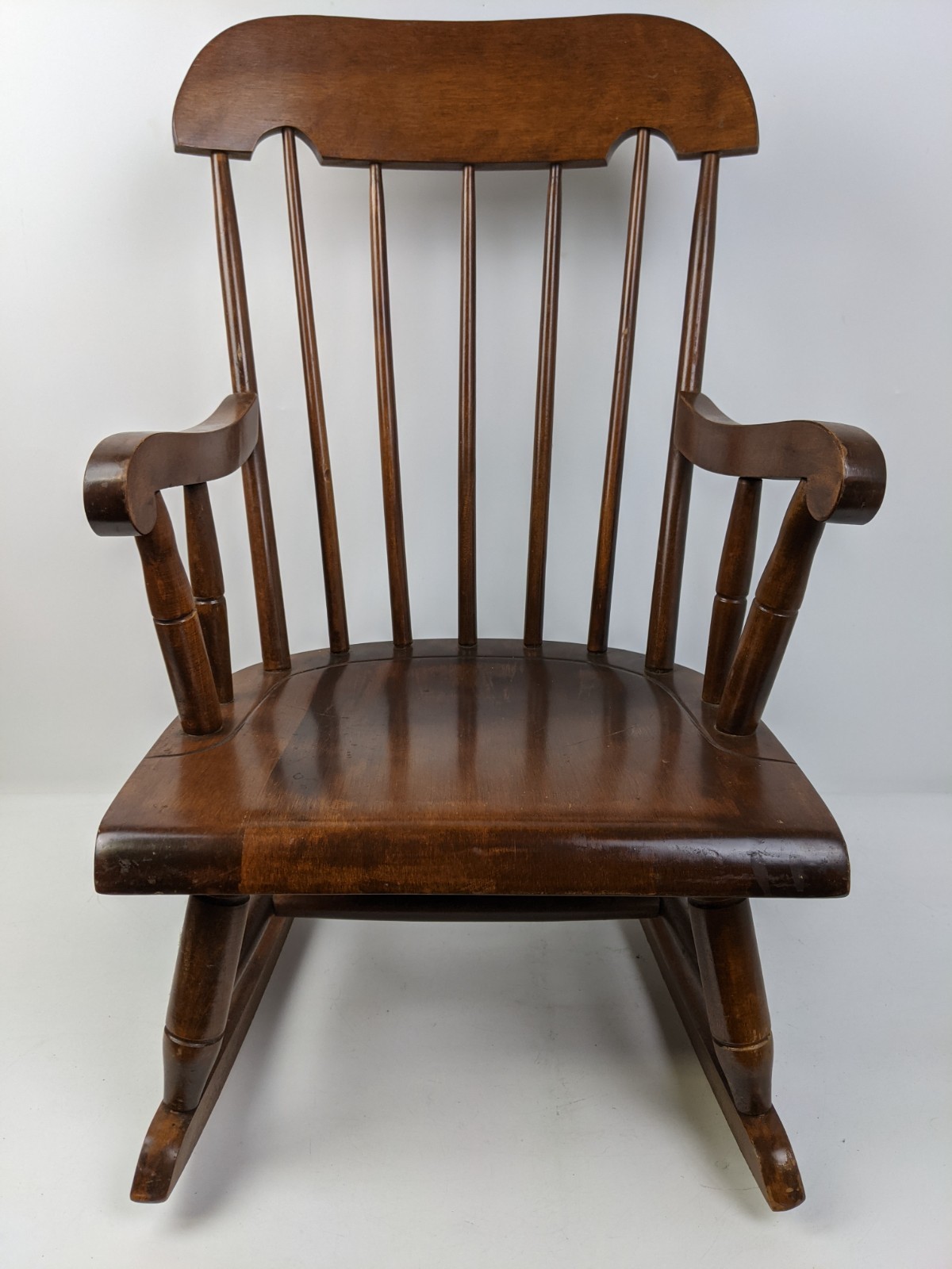 Vintage Nichols & Stone Child Solid Dark Wood Rocking Chair USA Gardner, MA