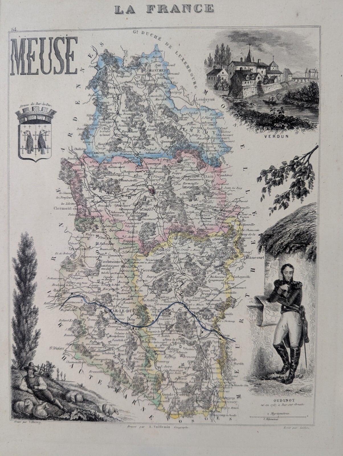 Meuse – 1850s French Department Map, Alexandre Vuillemin & Ernest Poirée