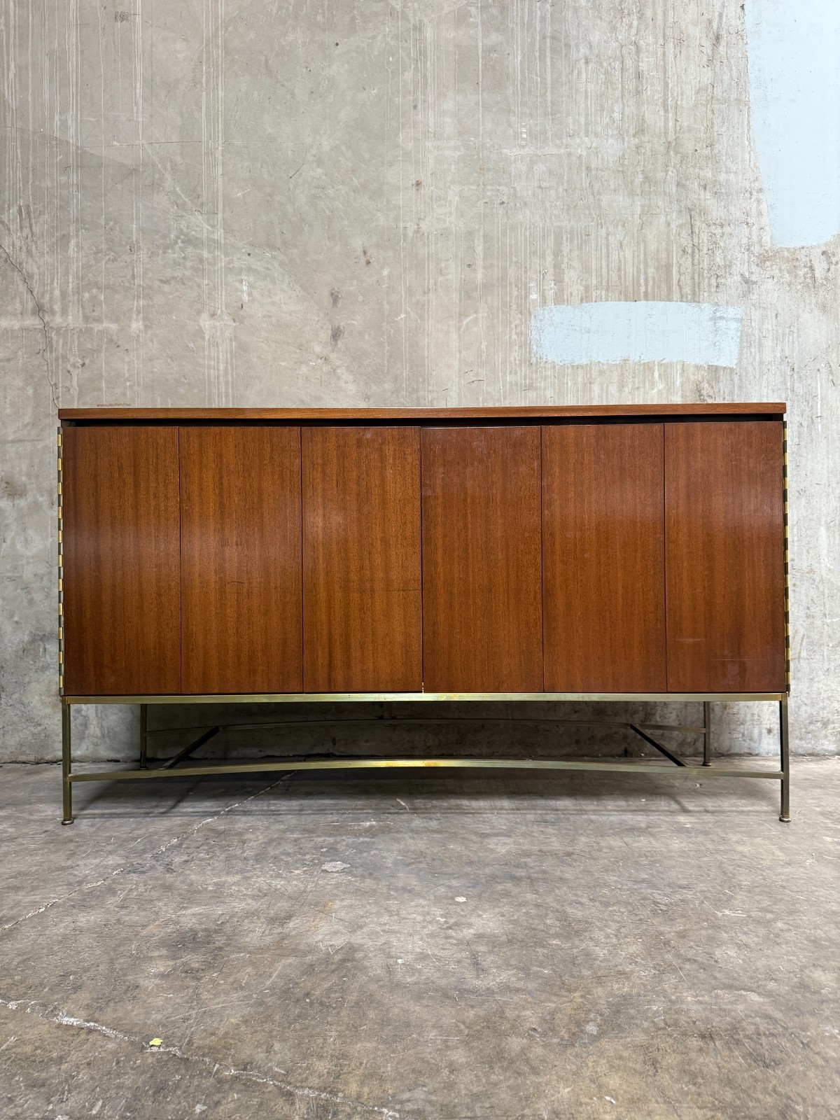 1950s Paul McCobb Irwin Collection Credenza / Server – Mahogany & Brass Base, 72