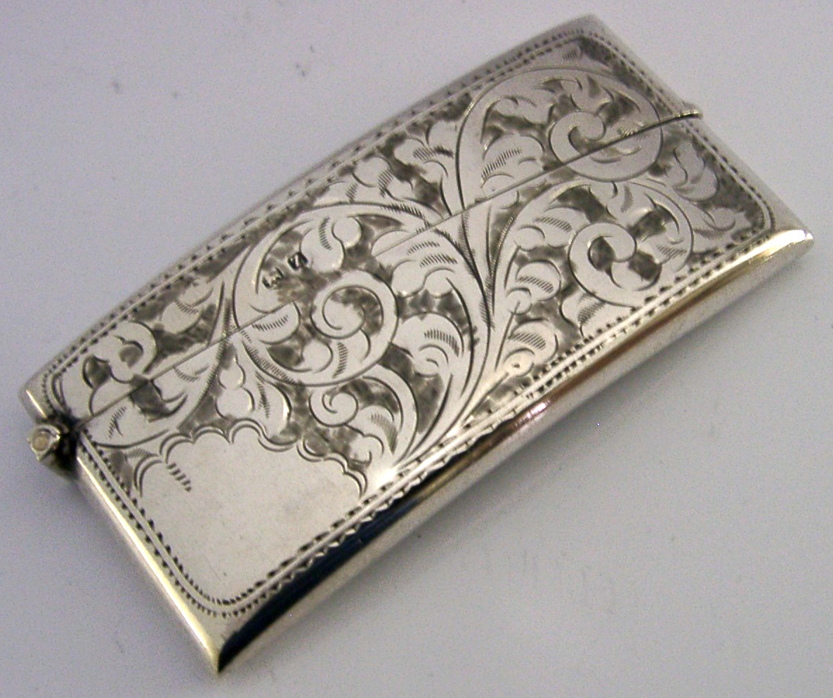 BEAUTIFUL ENGLISH SOLID STERLING SILVER CARD CASE 1924 ANTIQUE 40g