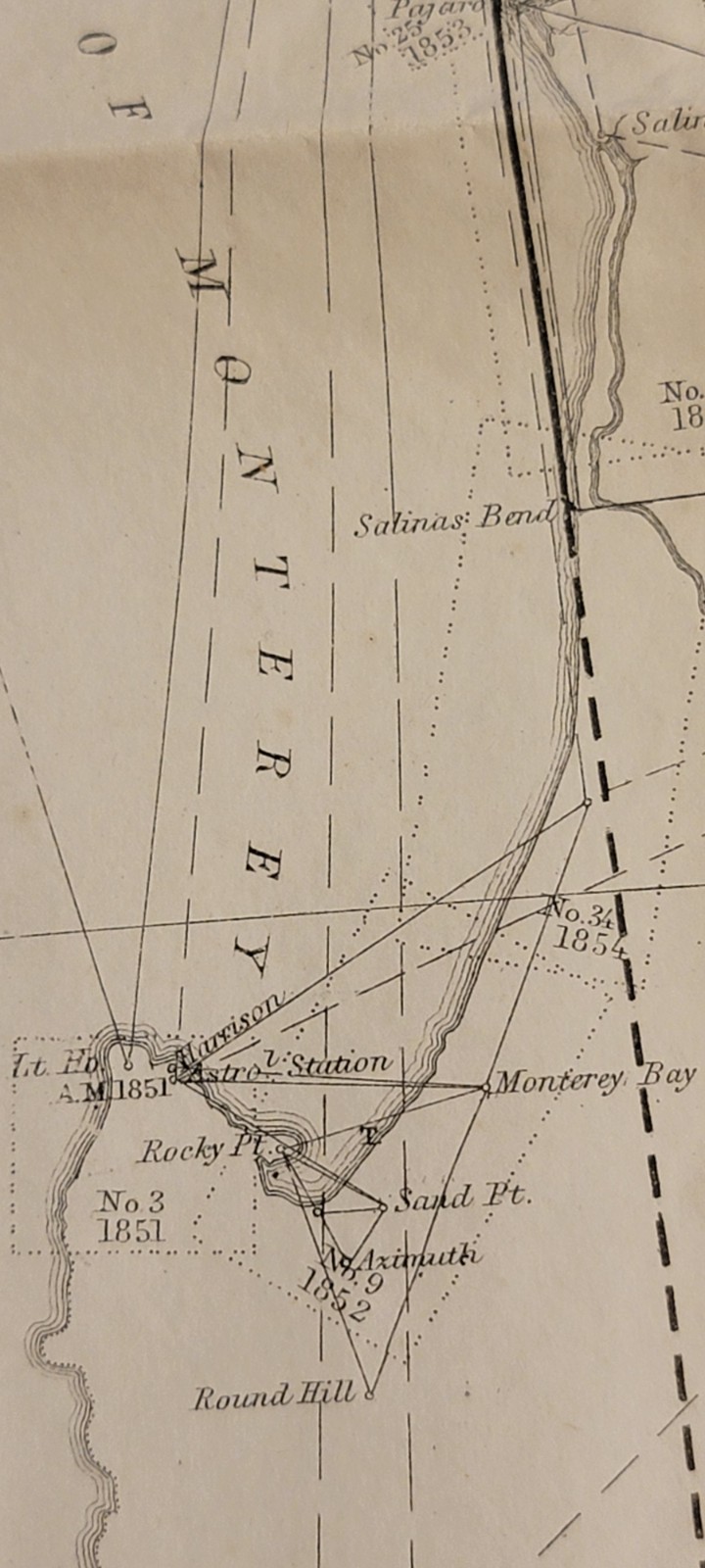 1855 Sketch J No. 2 Coast Survey triangulation chart Pacific West CA Coast Bache