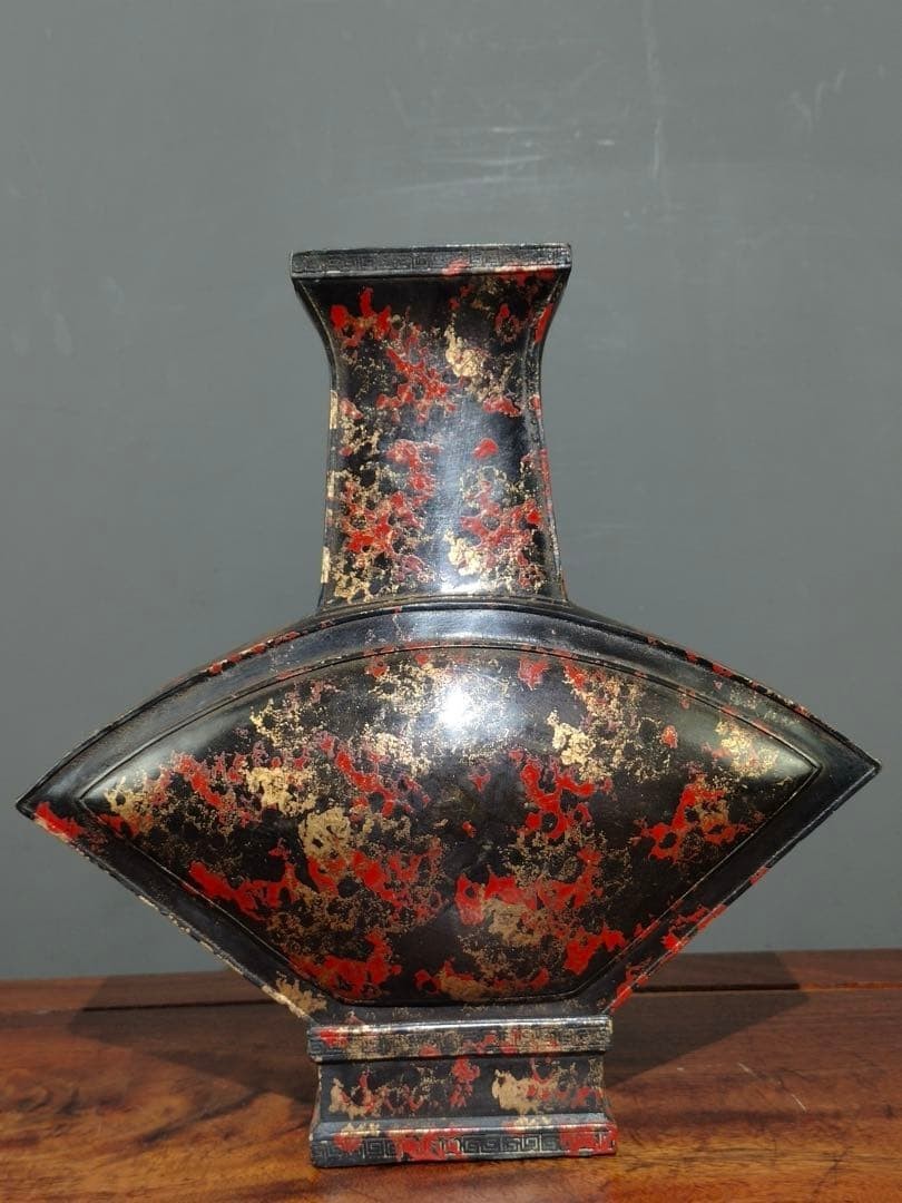 Antique Pure Copper Fan Shaped Vase 24cm 1367g Japanese Bronze Ornament Vintage