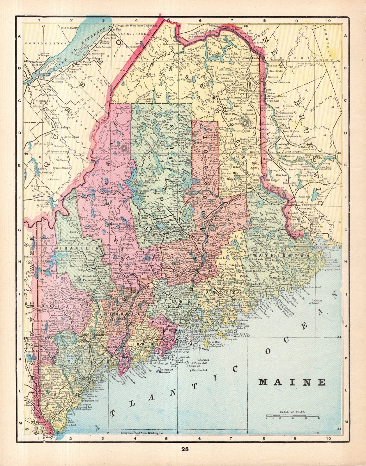 1895 Antique Maine State Map George Cram Map of Maine Gallery Wall Decor 2876