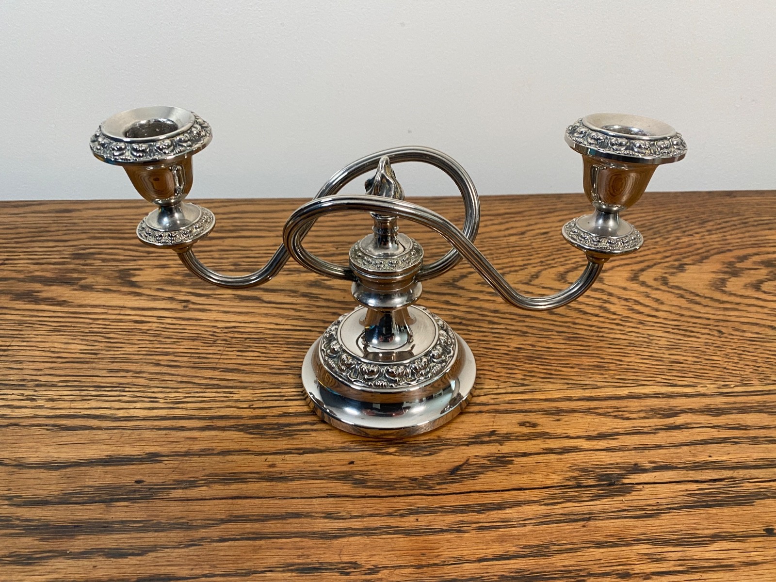 ANTIQUE SILVER PLATE 2 BRANCH STOUT CANDLESTICK CANDELABRA