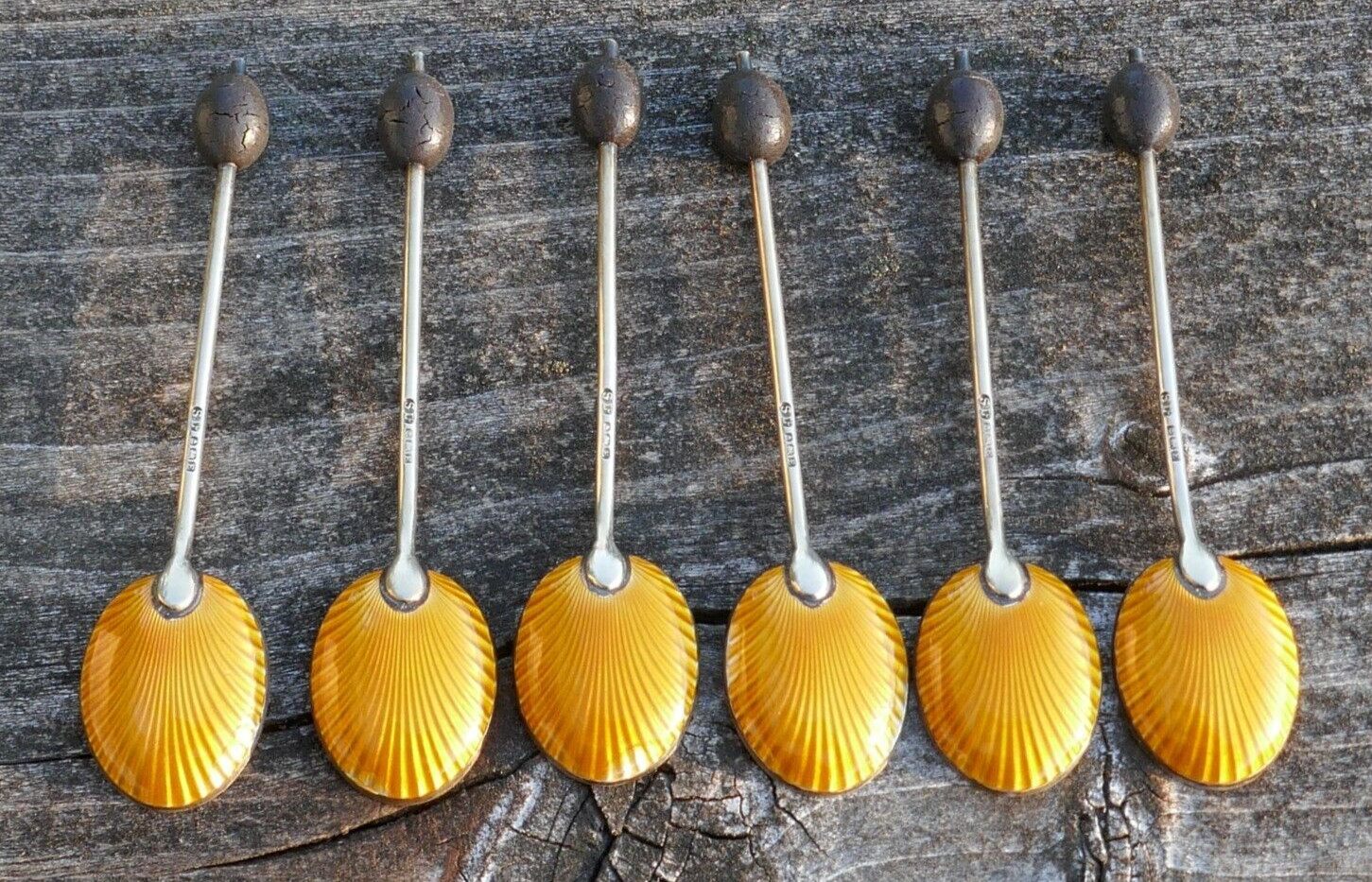 Set of 6 – Dated 1929 William Suckling Ltd. Sterling Enameled Coffee Spoon Set