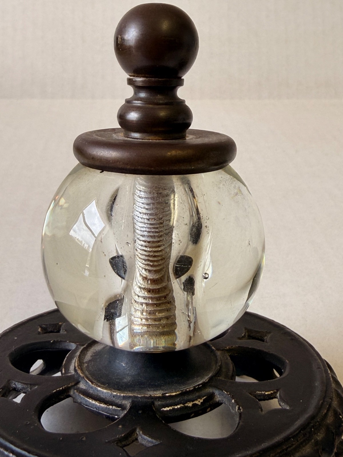 Antique Empire Cast Iron & Glass Orb Finials (Pair) Architectural Post /Lamp Cap