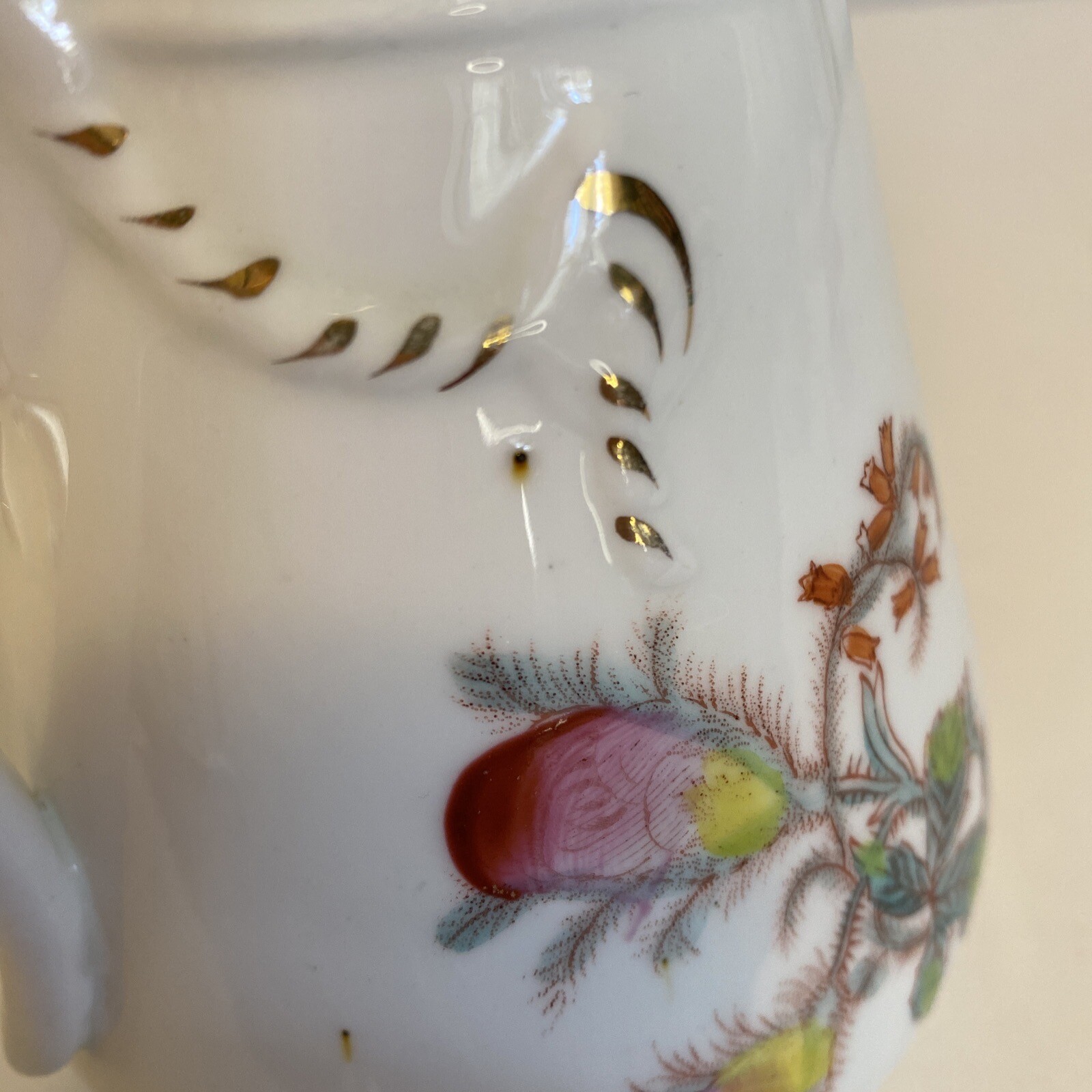 Hand Painted Small Pitcher w Embossed Gilded Rope Knot and Rose Design