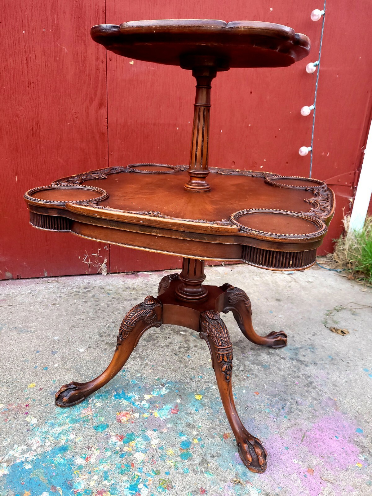 Antique  two tier occasional  table with  beautiful  carved wood