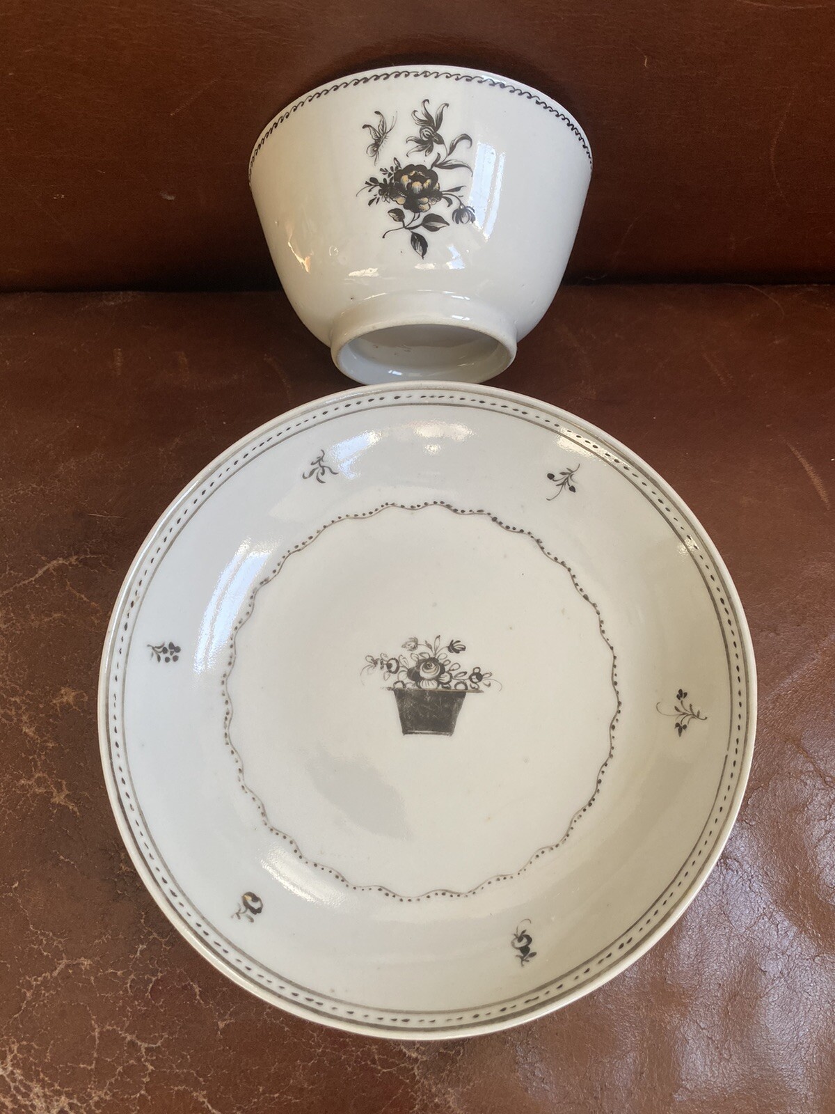 Antique Chinese Export Porcelain Tea Cup Bowl Set Saucer Plate 18th or 19th c.