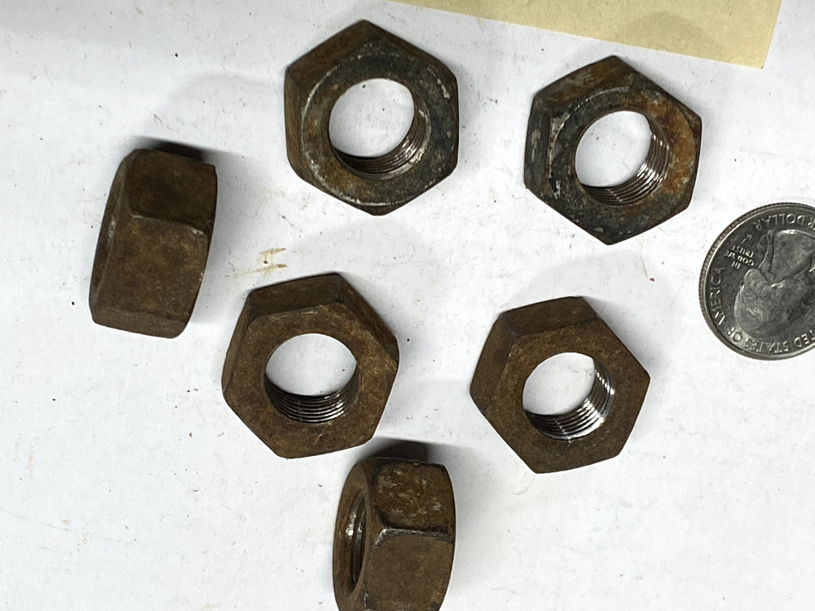 6 VINTAGE RECLAIMED RUSTY CRUSTY HEX NUTS 9/16″ FINE NF for Restoration Repair