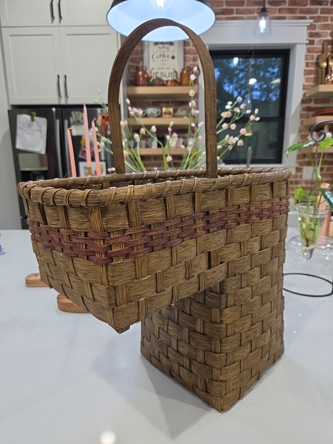 Primitive Antique American Split Oak Handmade Staircase Basket Patina Farmhouse